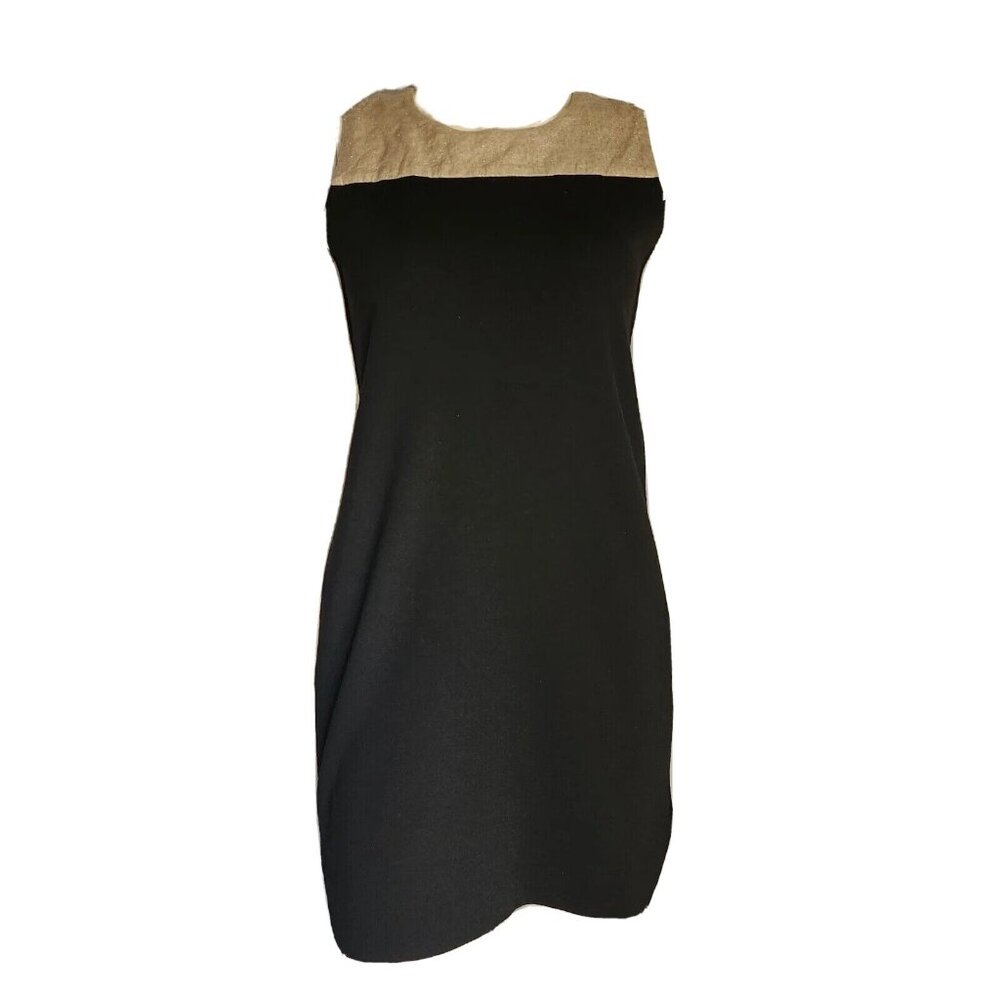 Massimo Dutti Dress Womens S Solid All Black Tan Glitter Sleeveless Zip Back‎